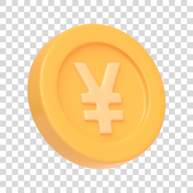 Golden coin with yen sign isolated on white background 3D icon sign and symbol Cartoon minimal style