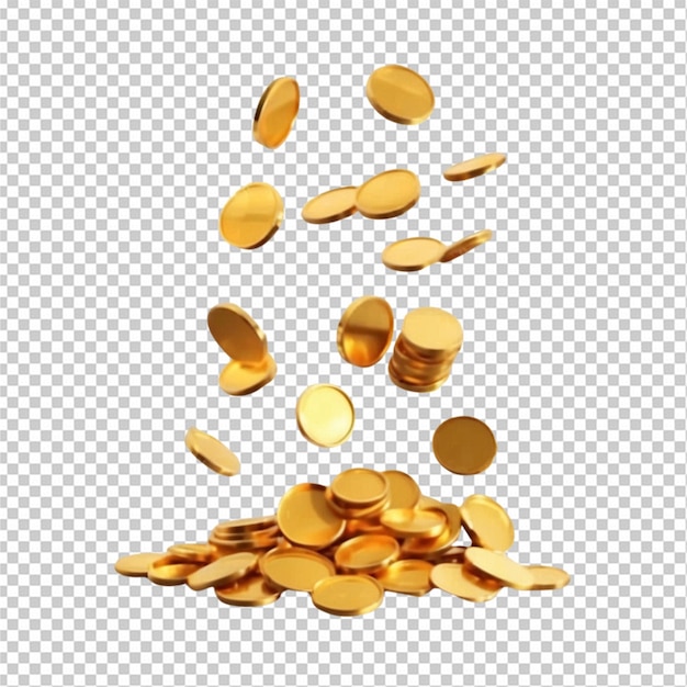 Golden coins falling into a pile isolated