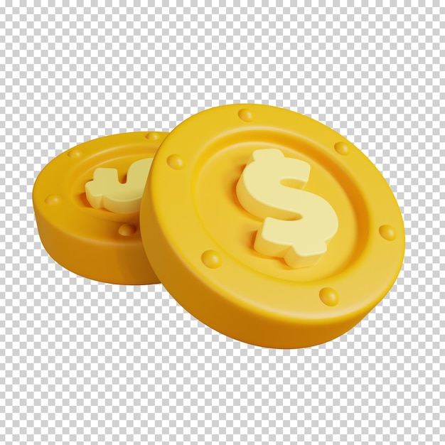 Golden coins with US dollar sign isolated Money currency icon 3D render illustration