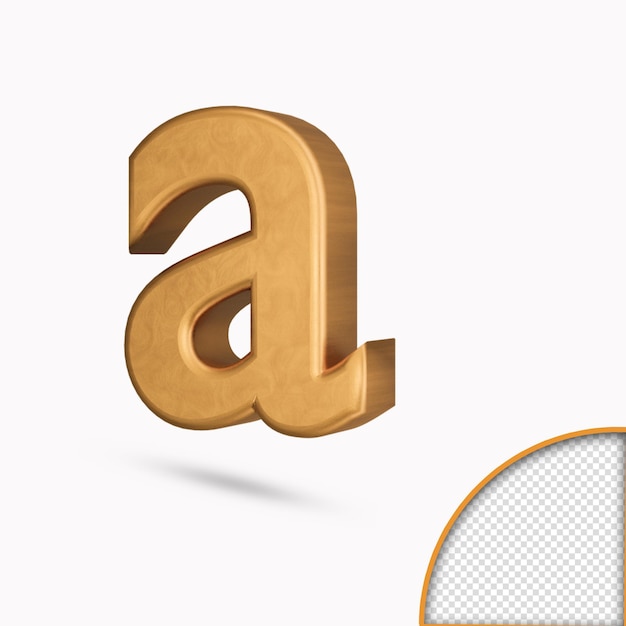 Golden color small letter a metallic glossy 3d rendering