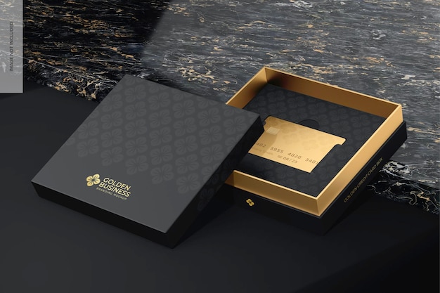 Golden Credit Card Box Mockup