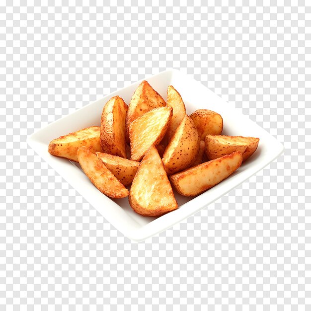 PSD golden and crispy american potato wedges deep fried isolated on a clear background