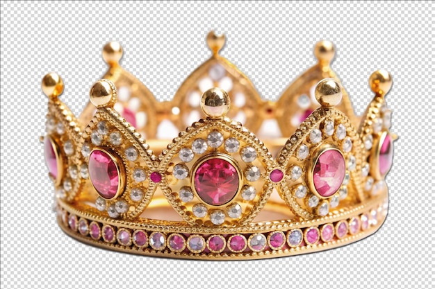 golden crown with pink diamonds on Transparent background