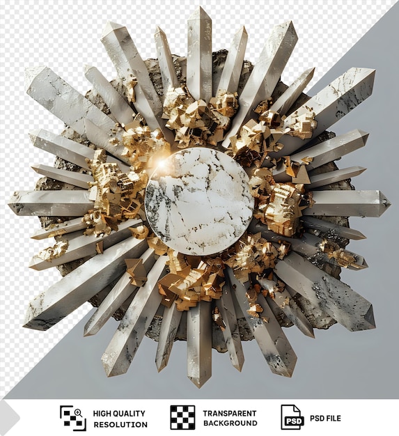 PSD golden crystals surrounding a circular marble platform with a transparent background