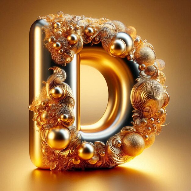 PSD golden d capital letter as social media avatar template on golden background mockup