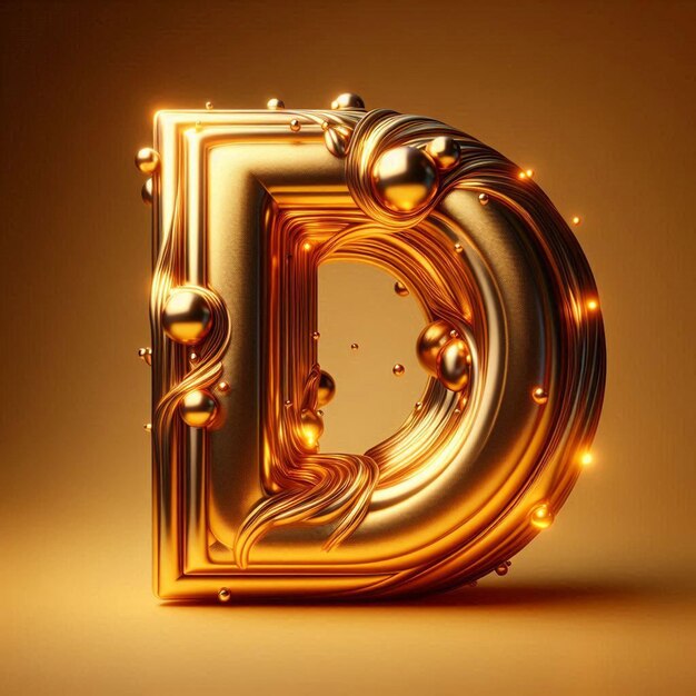 PSD golden d capital letter as social media avatar template on golden background mockup