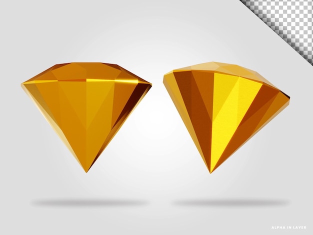 PSD golden diamond 3d render illustration isolated