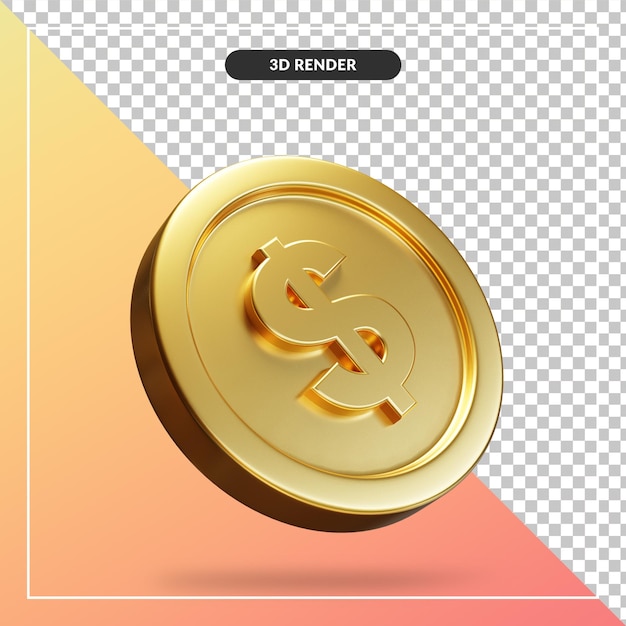 Golden dollar coin 3d visual isolated