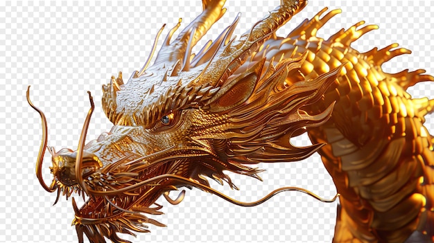 PSD golden dragon head asian concept background isolated on transparent background