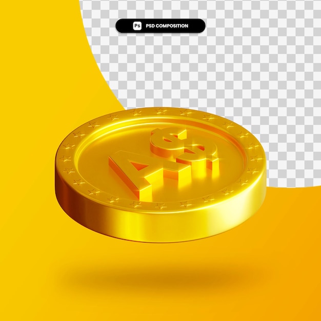 Golden exchange coin 3d rendering isolated