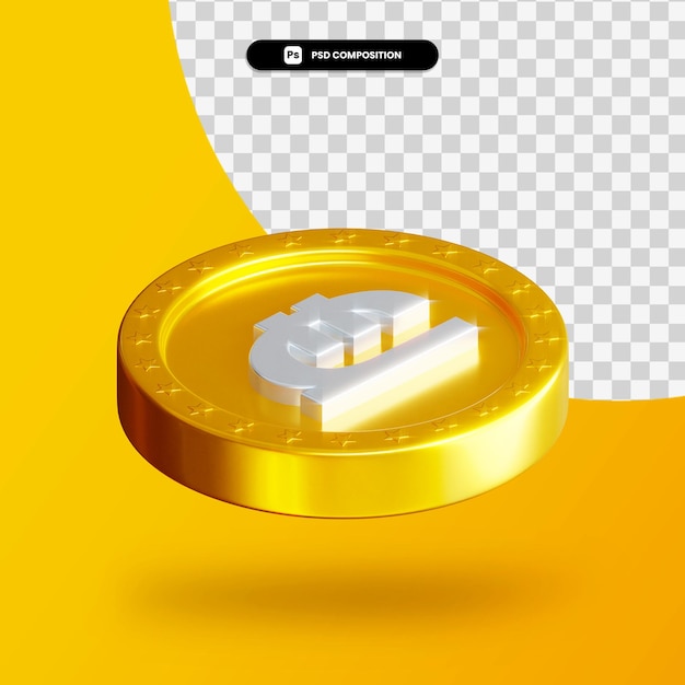 Golden exchange coin 3d rendering isolated