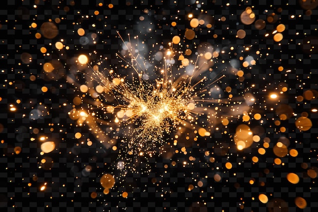 a golden explosion of light and sparkles is shown in a dark background