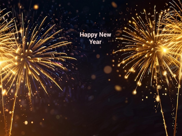 Golden Fireworks and bokeh in New Year eve abstract background