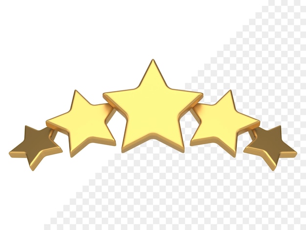 Golden five stars rating award quality evaluation premium badge realistic 3d icon