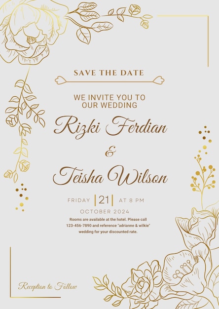 Golden Flower Minimalist Wedding Invitation Save the Date Card