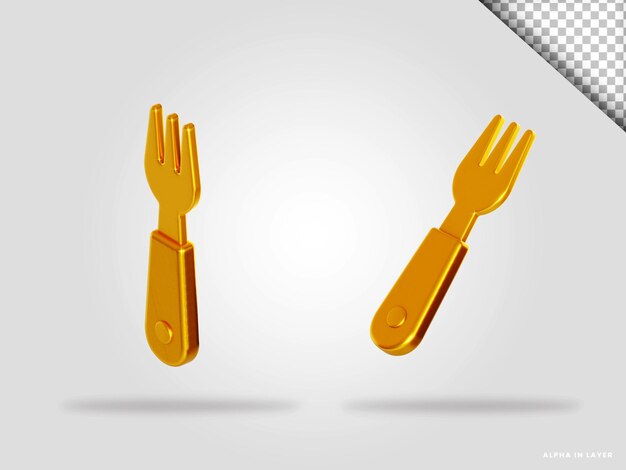 PSD golden fork 3d render illustration isolated