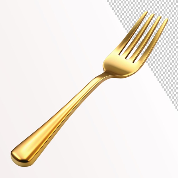 golden fork 3d render illustration on transparent background