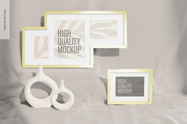 Golden Frames on Fabric Stage Mockup