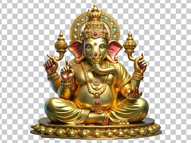 PSD golden ganesha statue isolated on transparent background