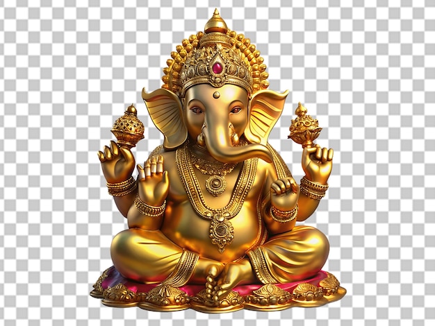 PSD golden ganesha statue isolated on transparent background