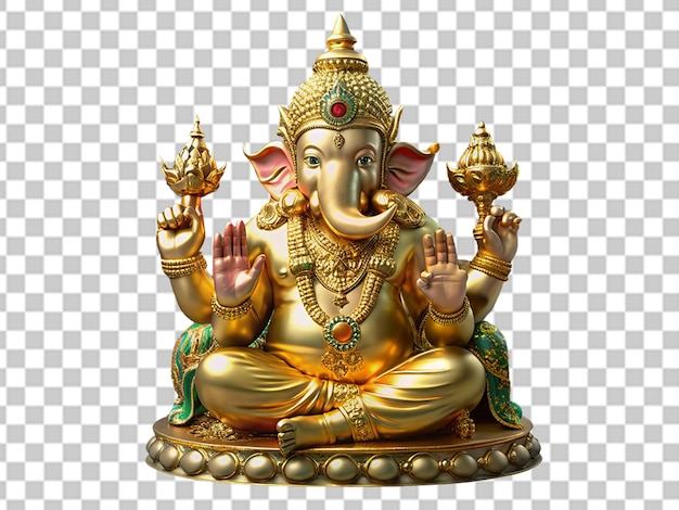 PSD golden ganesha statue isolated on transparent background