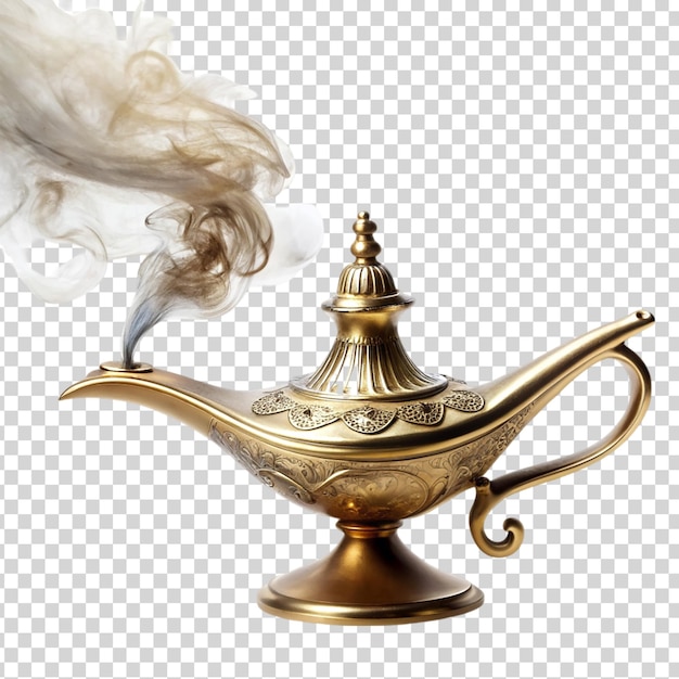 A golden genie lamp on transparent background