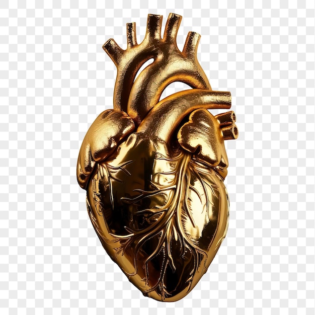 Golden heart isolated on transparent background PNG