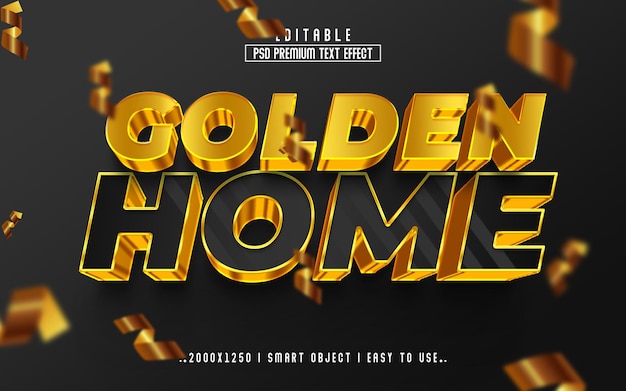 Golden Home 3D Editable Text Effect PSD With  Premium Background