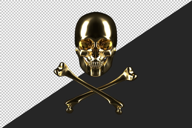 Golden human skull with crossed bones