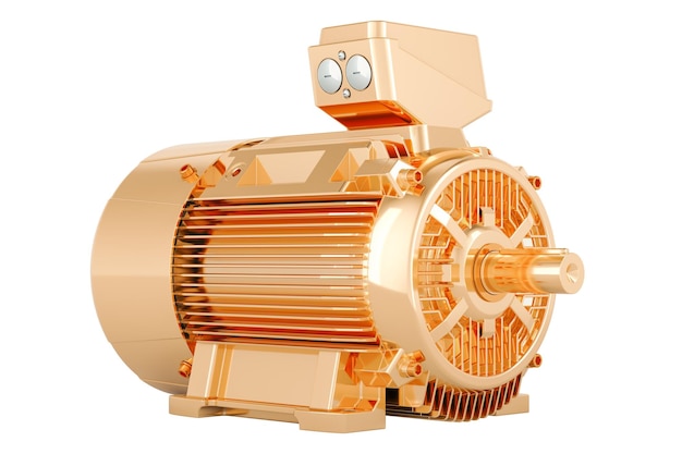 PSD golden industrial electric motor 3d rendering isolated on transparent background