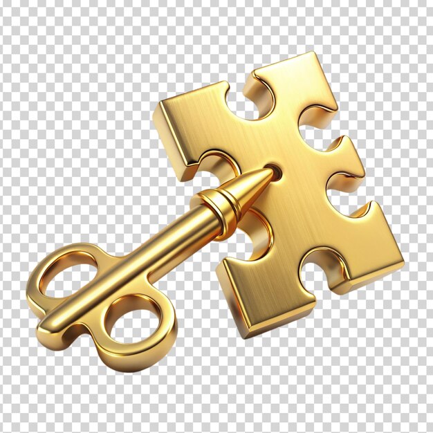 PSD golden key on a gold puzzle piece on transparent background