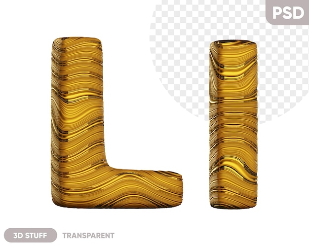 Golden letter L with a shiny wavy texture 3D illustration