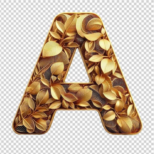 PSD a golden letter a with gold leaves on a white background