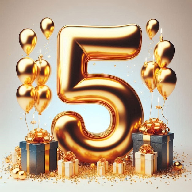 golden letters 5 anniversary birthday social media avatar template mockup