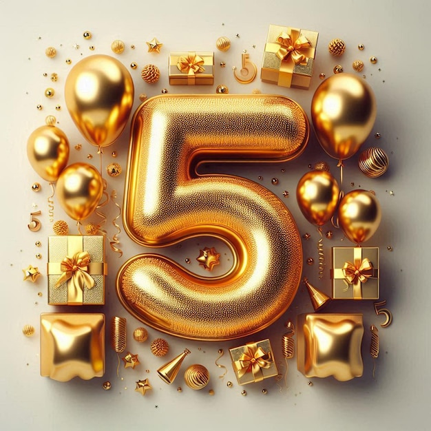 golden letters 5 anniversary birthday social media avatar template mockup