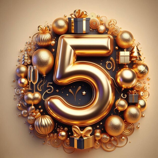 golden letters 5 anniversary birthday social media avatar template mockup