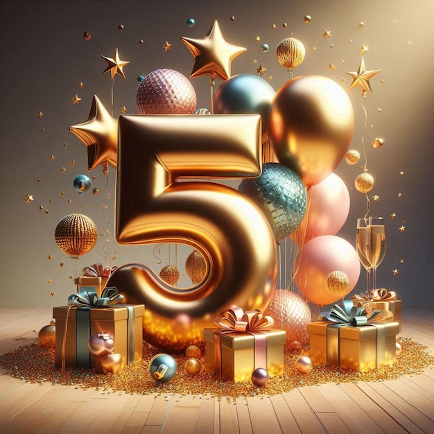 golden letters 5 anniversary birthday social media avatar template mockup