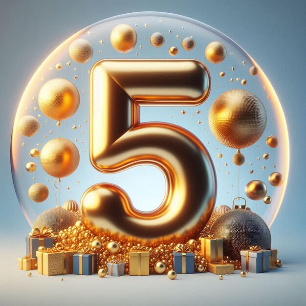 golden letters 5 anniversary birthday social media avatar template mockup