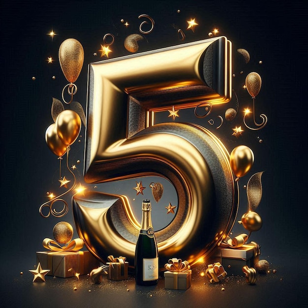 golden letters 5 anniversary birthday social media avatar template mockup