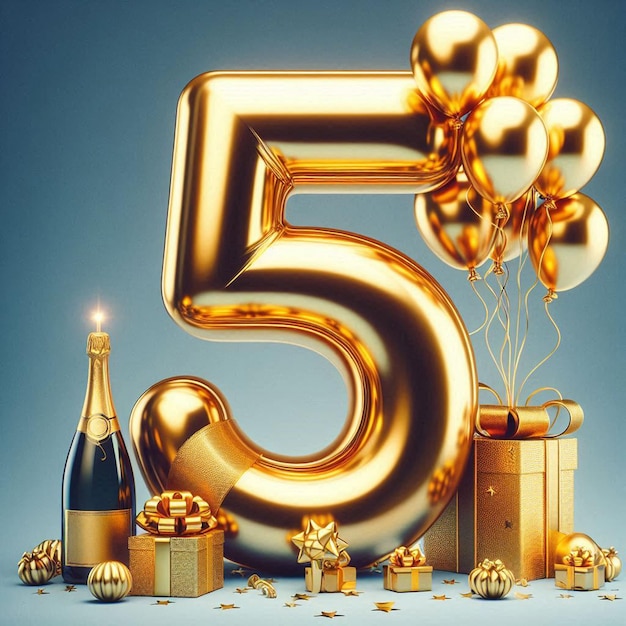 golden letters 5 anniversary birthday social media avatar template mockup