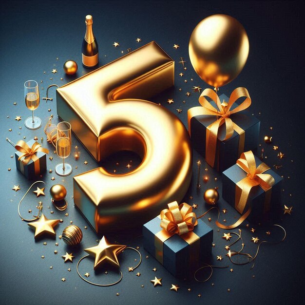 golden letters 5 anniversary birthday social media avatar template mockup