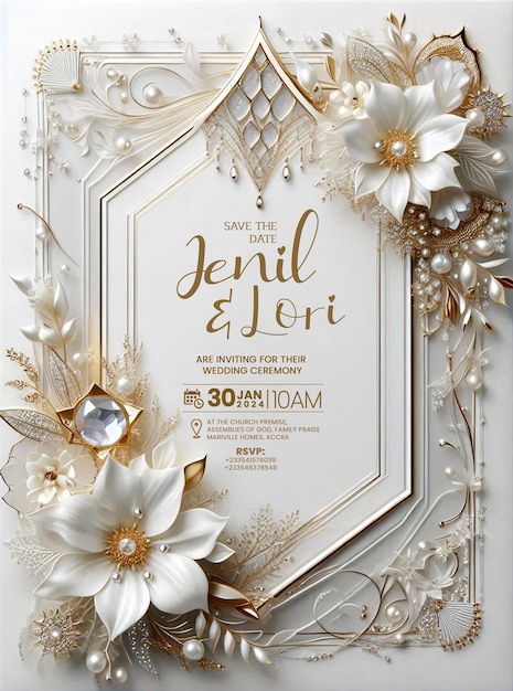 A golden and luxurious wedding invitation card with Editable text