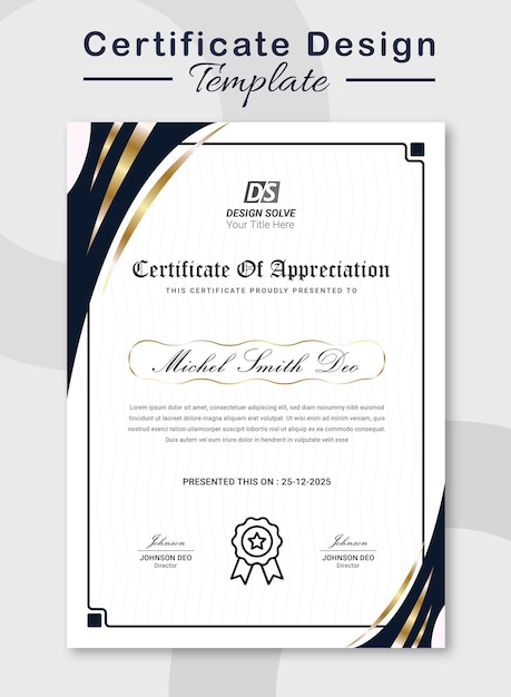 PSD golden luxury diploma template design certificate of achievement