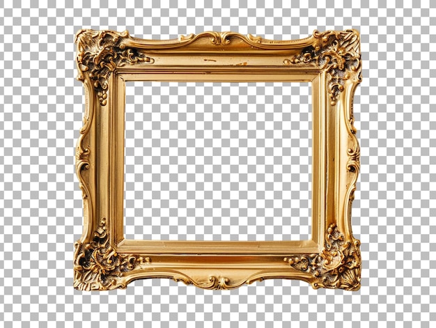 PSD golden luxury photo frame isolated on transparent background