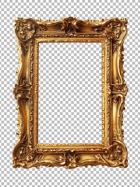 Golden luxury photo frame isolated on transparent background