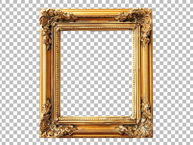 Golden luxury photo frame isolated on transparent background