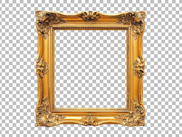 Golden luxury photo frame isolated on transparent background