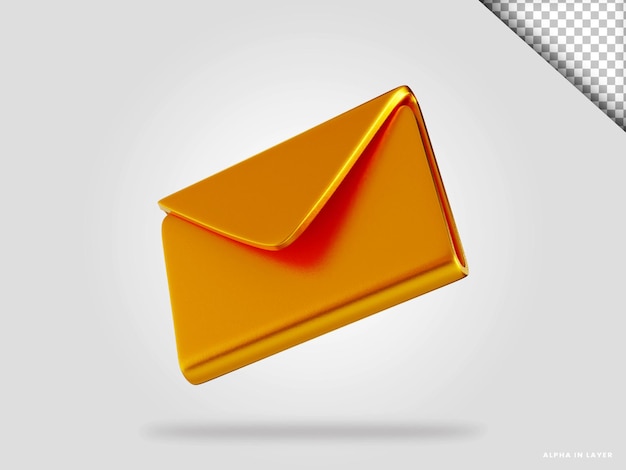 Golden mail 3d render illustration isolated