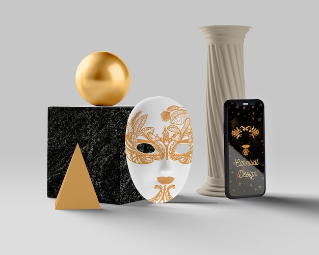 Golden mask for carnival with mock-up