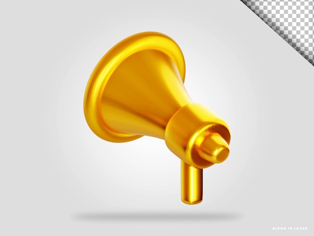 Golden megaphone 3d render illustration isolated